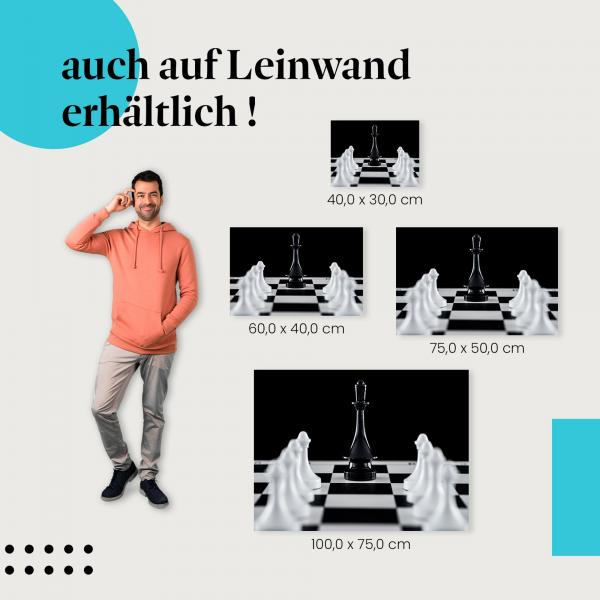 Schach: Leinwandbild. König, Bauern, schwarz-weiß.