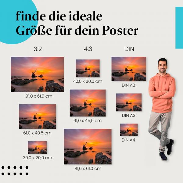 Schiffswrack, Poster: Verlassen, Sonnenuntergang, melancholisch.