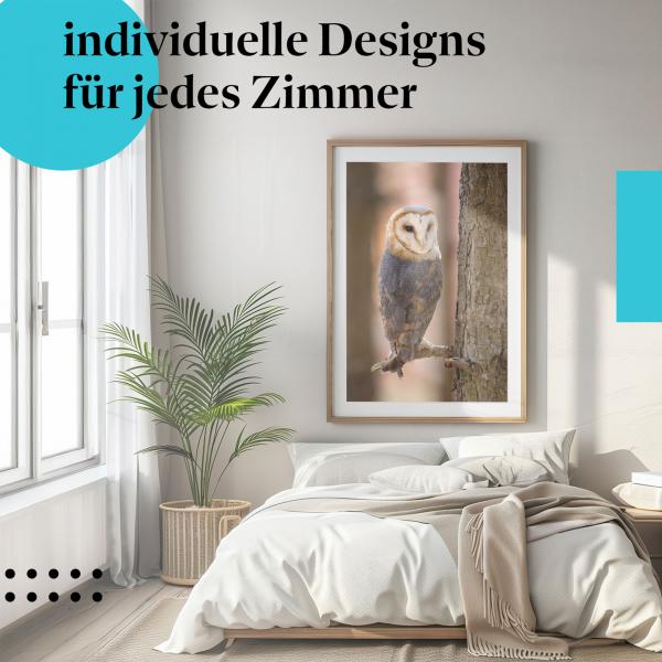 Schlafzimmer Deko: Modernes Schlafzimmer mit "Schleiereule" Poster. Ein Hauch von Magie.