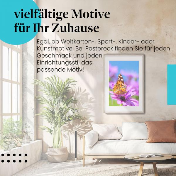 Dieses Leinwandbild mit dem Schmetterling und der Blume ist ein Hingucker und versprüht Sommerlaune.