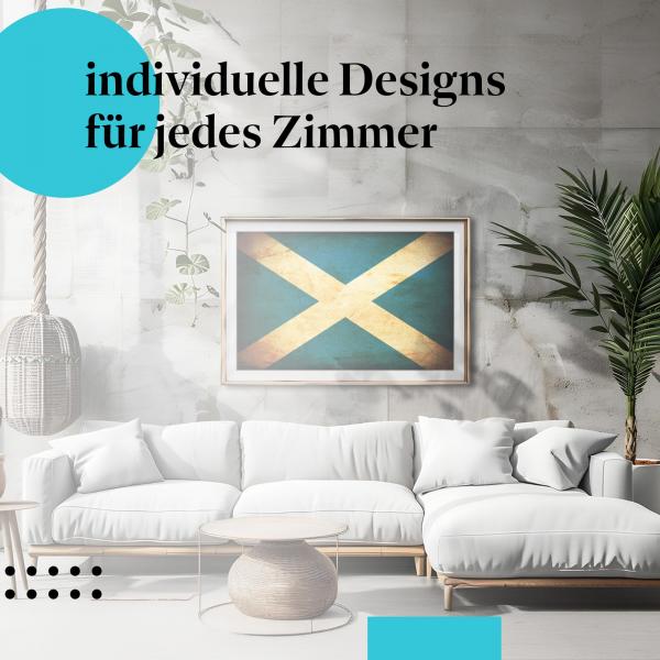 Schlafzimmer Deko: Minimalistisches Zimmer mit "Schottland Flagge" Poster. Wanddeko für Schottland-Fans.