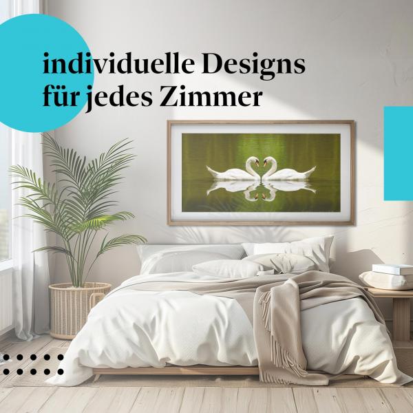 Schlafzimmer Deko: "Schwäne" Poster im modernen Schlafzimmer. Romantische Wanddeko.