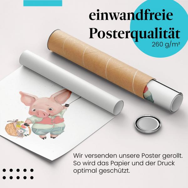 Gerolltes Poster "Schweinchen". Glück & Freude, sicher verpackt.