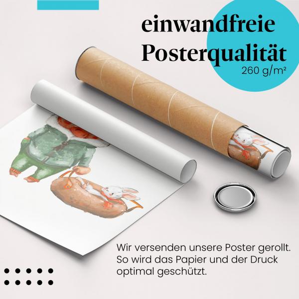 Gerolltes Poster "Schwein & Hase" - Winter & Spaß, sicher verpackt.