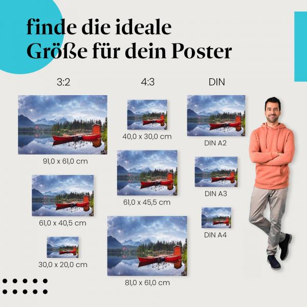 See, Poster: Berge, Wald, Spiegelung, Boote.