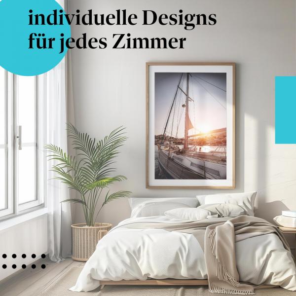 Hafen Poster: "Sonnenuntergang im Hafen" - Segelboot & malerische Kulisse