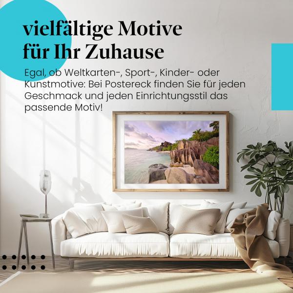 Dieses Leinwandbild versprüht Urlaubsfeeling und bringt die Schönheit der Seychellen in Ihr Zuhause.