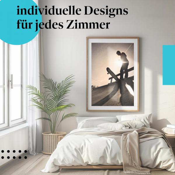 Schlafzimmer Deko: "Skateboarden" Poster im modernen Jugendzimmer. Wanddeko für Sport-Fans.