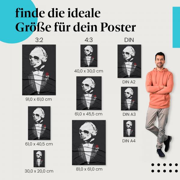 "Gentleman Totenkopf" Poster: Finde die ideale Größe und verleihe deinem Zuhause eine elegante Note.