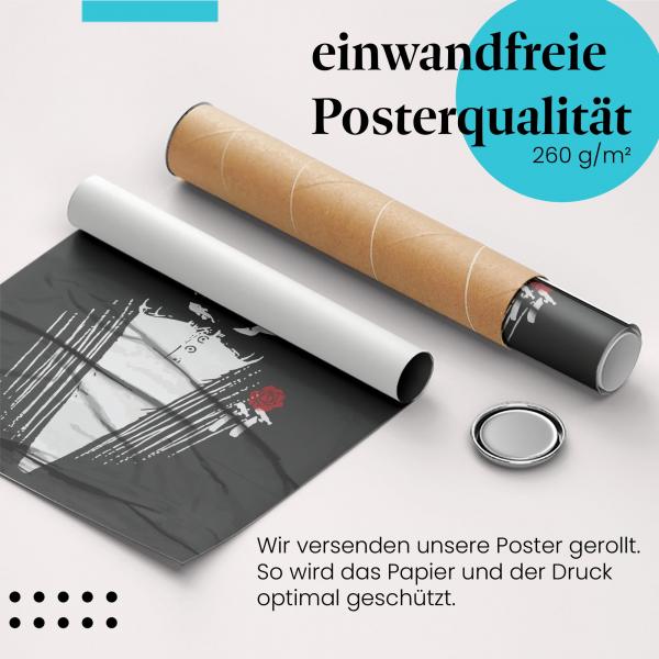 Gerolltes Poster "Totenkopf mit Rose" im eleganten Design. Für alle, die Extravaganz lieben, sicher verpackt.