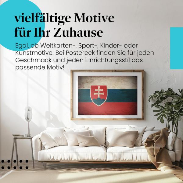 Stylisches Leinwandbild: Slowakische Vintage Flagge im Retro-Stil. Wanddeko für Slowakei-Fans.