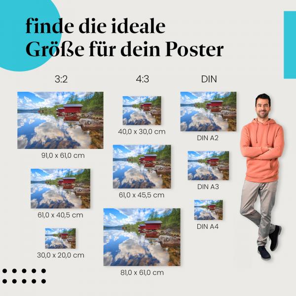 Rote Holzhütten am See Poster: Schweden - jetzt bestellen!