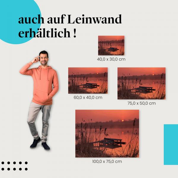 "Romantischer Sonnenaufgang am See" Leinwandbild: Traumhafte Landschaft in Rot- und Lilatönen