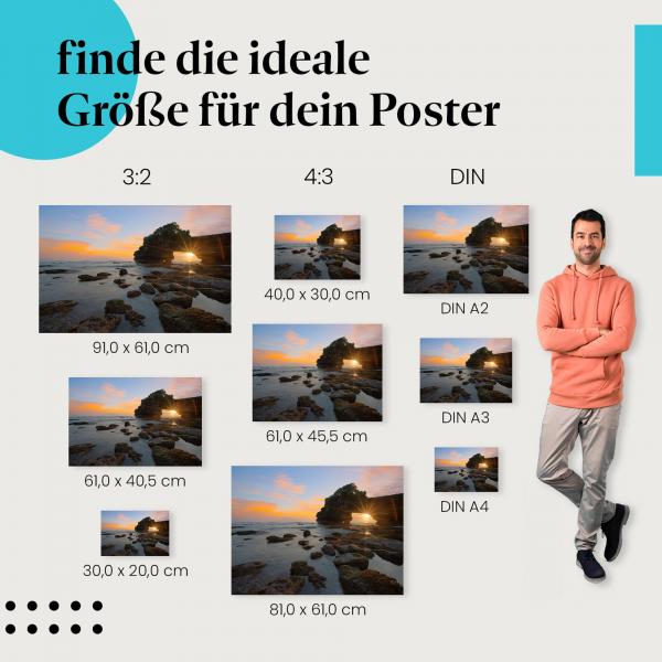 "Sonnenuntergang am Felsentor Bali": Poster - Warme Farben & Bali Strand