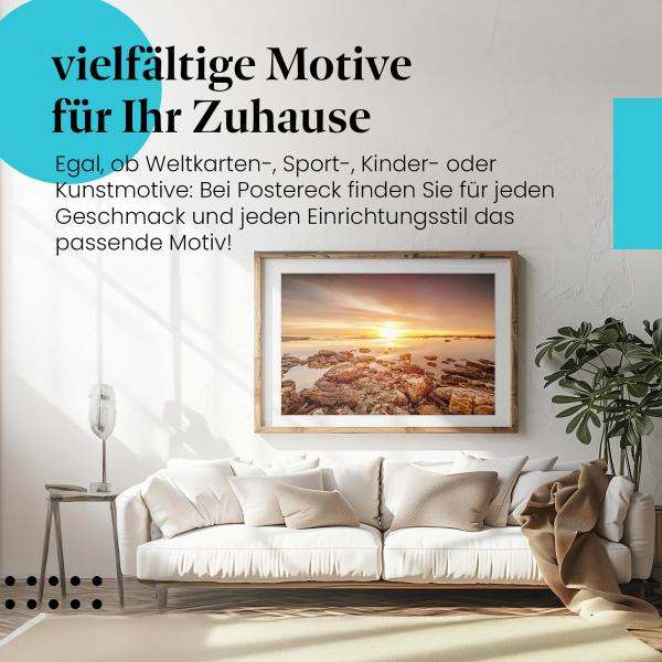 Dieses Leinwandbild mit dem Sonnenuntergang ist ein Hingucker und versprüht Ruhe und Harmonie.