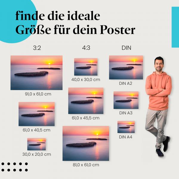 Ruhe & Harmonie: Poster "Romantischer Sonnenuntergang am Meer" - Felsen & Sonnenuntergang