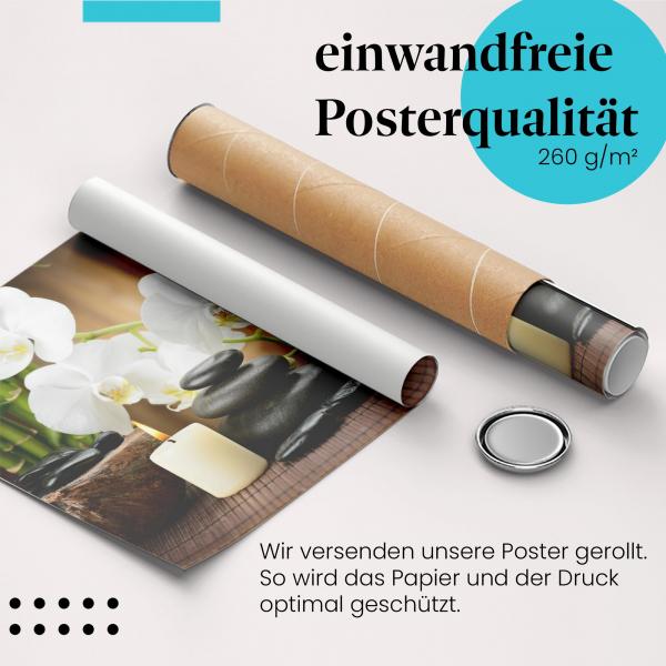 Gerolltes Poster "Wellness & Entspannung". Ruhe & Erholung, sicher verpackt.