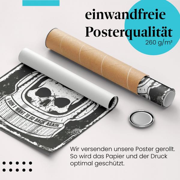 Gerolltes Poster "Astronauten-Totenkopf" - Düsteres Design im All, sicher verpackt.