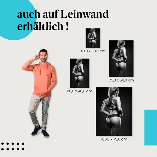 Fitness: Leinwandbild. Frau, Rücken, Po, schwarz-weiß.