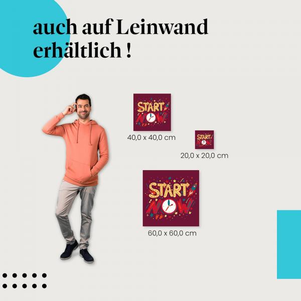 "Start Now": Leinwandbild. Schriftzug, Rakete, Motivation.