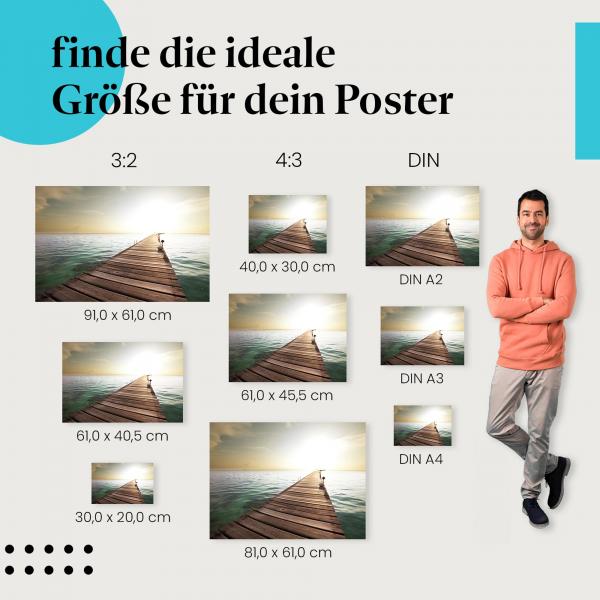 "Steg ins Sonnenuntergang": Poster mit Steg, Meer & Sonnenuntergang