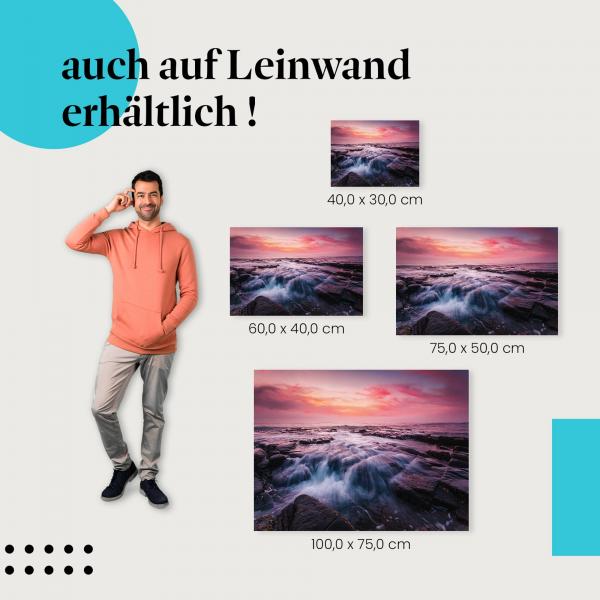 Küste: Leinwandbild. Brandung, Sonnenuntergang, dramatisch.