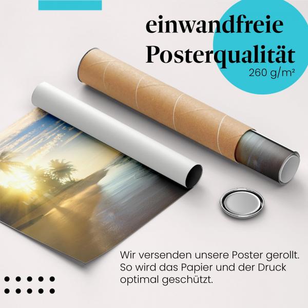 Gerolltes Poster "Sonnenuntergang am Strand". Sommerliche Stimmung, sicher verpackt.