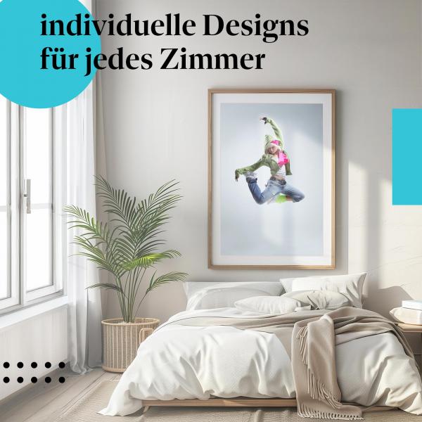 Schlafzimmer Deko: Modernes Zimmer mit "Coole Moves" Poster. Wanddeko für Tanz-Fans.