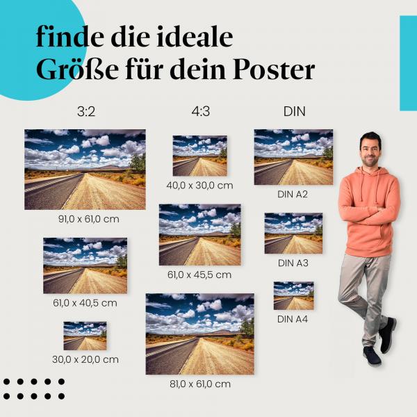 "Straße in die Freiheit": Poster - Straße, Landschaft & blauer Himmel