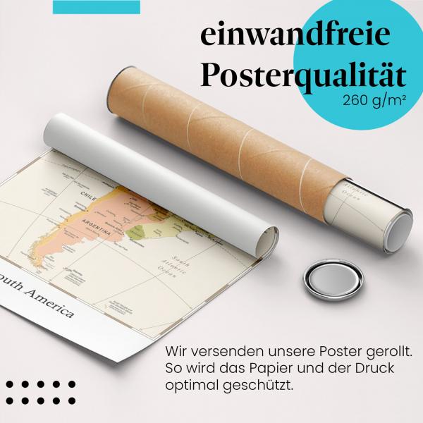 Gerolltes Poster "Südamerika Karte". Südamerika & Geographie, sicher verpackt.