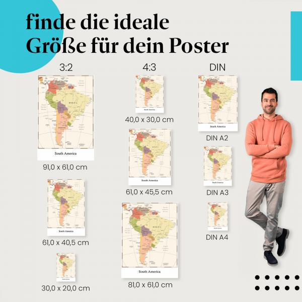 Entdecke Postergrößen für dein Zuhause: Südamerika, Karte, Länder.