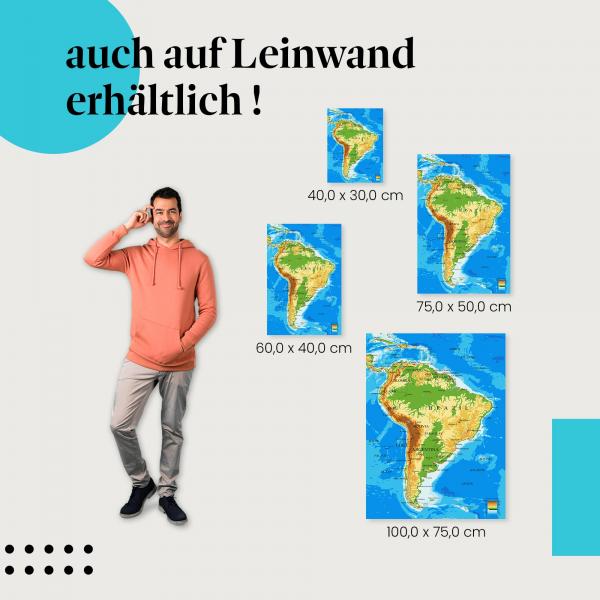 "Südamerika - Topographische Karte" Leinwandbild - Der Kontinent zum Entdecken!