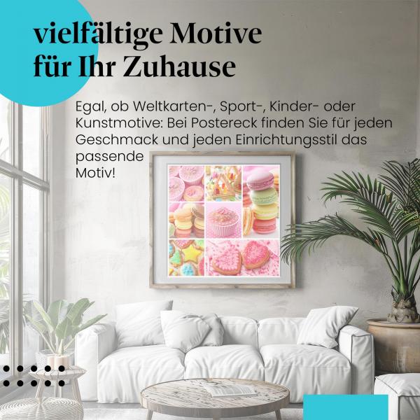 Leinwandbild "Süsse Verführungen: Cupcakes & Macarons". Wanddeko für alle, die süße Leckereien lieben.