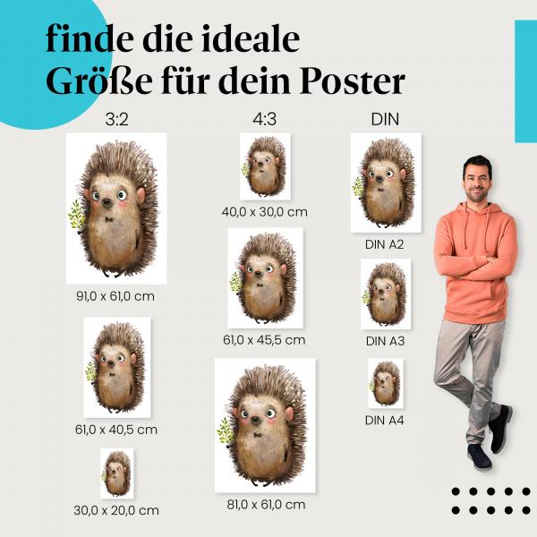 Igel, Poster: Blumenkranz, Zweig, niedlich.