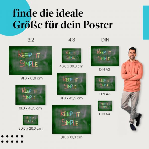 Entdecke die passende Postergröße: "Keep it simple" - grüne Tafel, bunte Kreide.