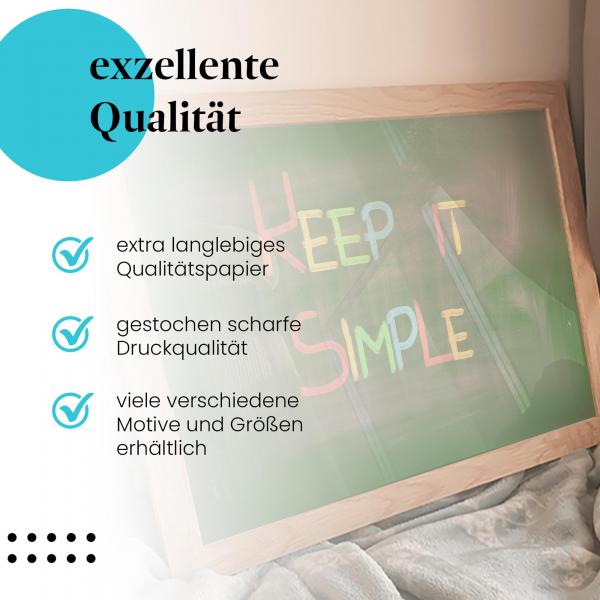 Gerahmtes Bild "Keep it simple". Kreidetafel & Spruch, minimalistisches Design.