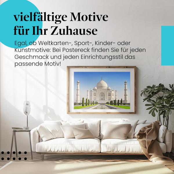 Dieses Leinwandbild mit dem Taj Mahal ist ein Blickfang und bringt indisches Flair in Ihr Zuhause.