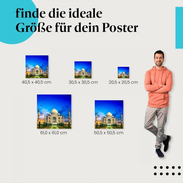 Wähle die ideale Postergröße: Taj Mahal im Licht des Sonnenuntergangs.