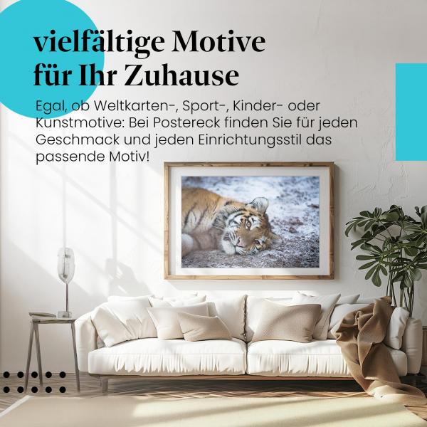 Dieses Leinwandbild mit dem Tigerjunges ist ein faszinierendes Motiv und bringt die Schönheit der Tierwelt in Ihr Zuhause.