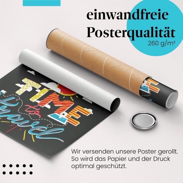 Gerolltes Poster "Time to Travel". Fernweh & Abenteuerlust, sicher verpackt.