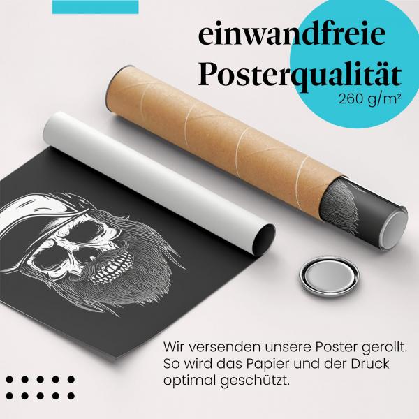 Gerolltes Poster "Totenkopf", Bart, Cap.