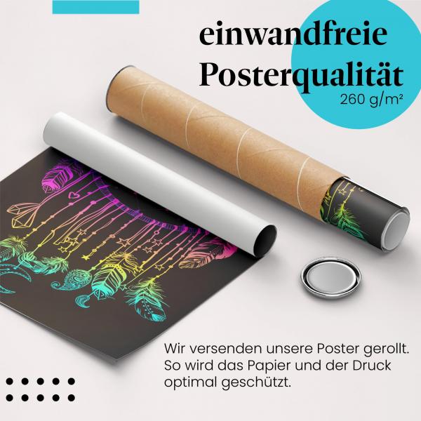 Gerolltes Poster "Traumfänger". Buntes Design mit Mandala, sicher verpackt.