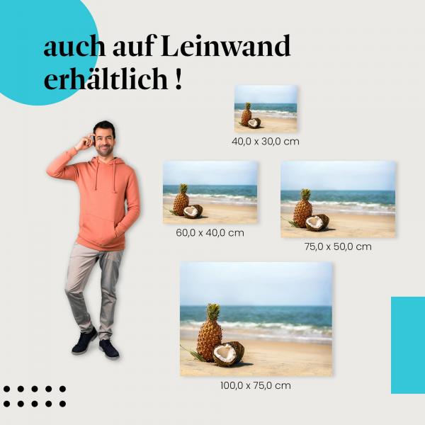 Ananas & Kokosnuss: Leinwandbild. Strand, Meer. Hol dir das Urlaubsfeeling!