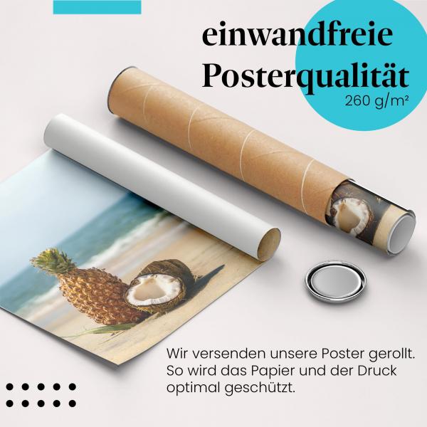 Gerolltes Poster "Tropische Früchte". Paradiesisches Urlaubsmotiv, sicher verpackt.