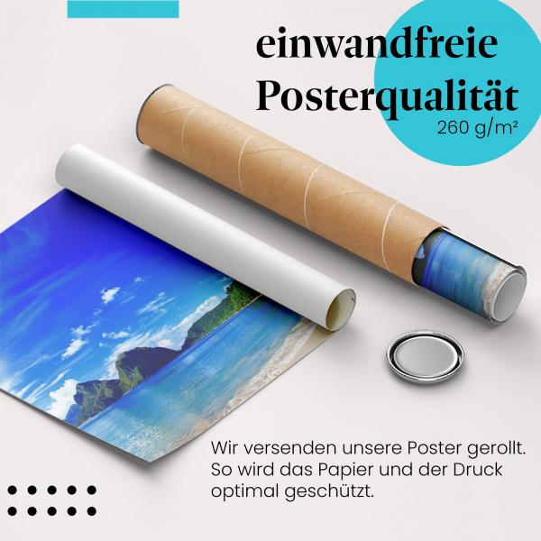 "Tropischer Strand": Gerolltes Poster, Palmen.