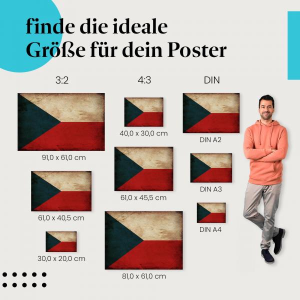 Tschechien Flagge Poster: Vintage-Stil - finde die perfekte Größe!