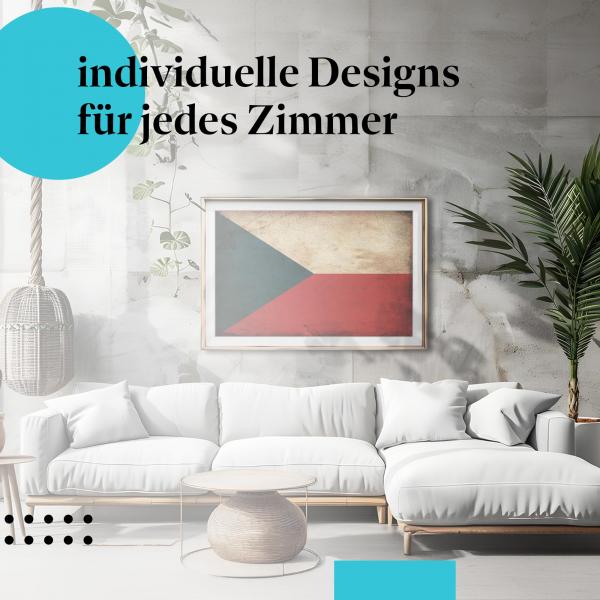 Schlafzimmer Deko: Modernes Schlafzimmer mit "Tschechien Flagge" Poster im Vintage-Stil. Wanddeko für Tschechien-Fans.