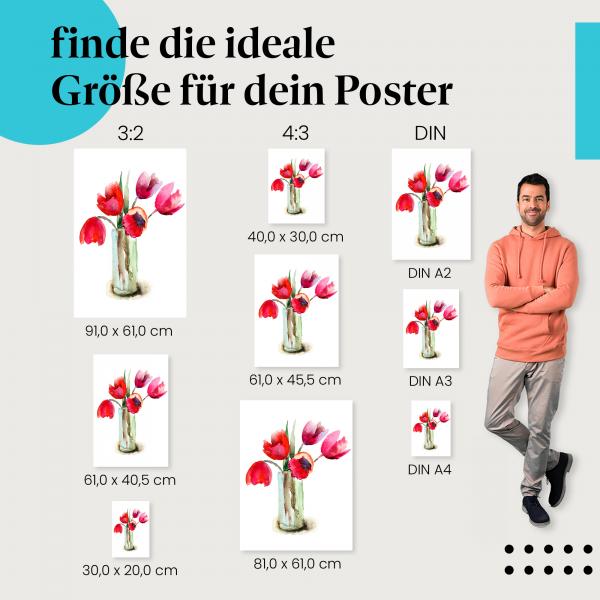 Tulpen, Poster: Rot, pink, Vase, Aquarell.