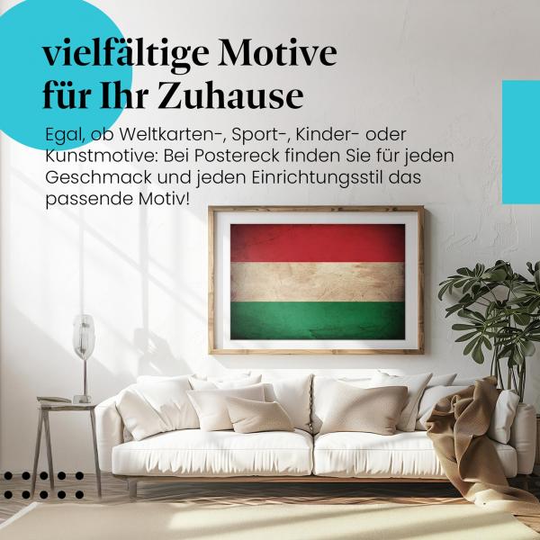 Stylisches Leinwandbild: Ungarische Grunge Flagge im Vintage-Stil. Wanddeko für Ungarn-Fans.