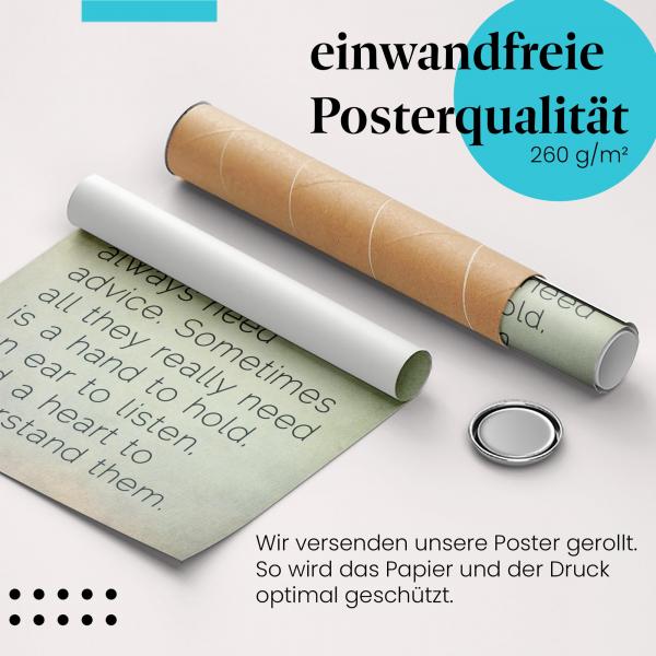 Gerolltes Poster "Zuhören & Verstehen". Wichtigkeit von Empathie, sicher verpackt.